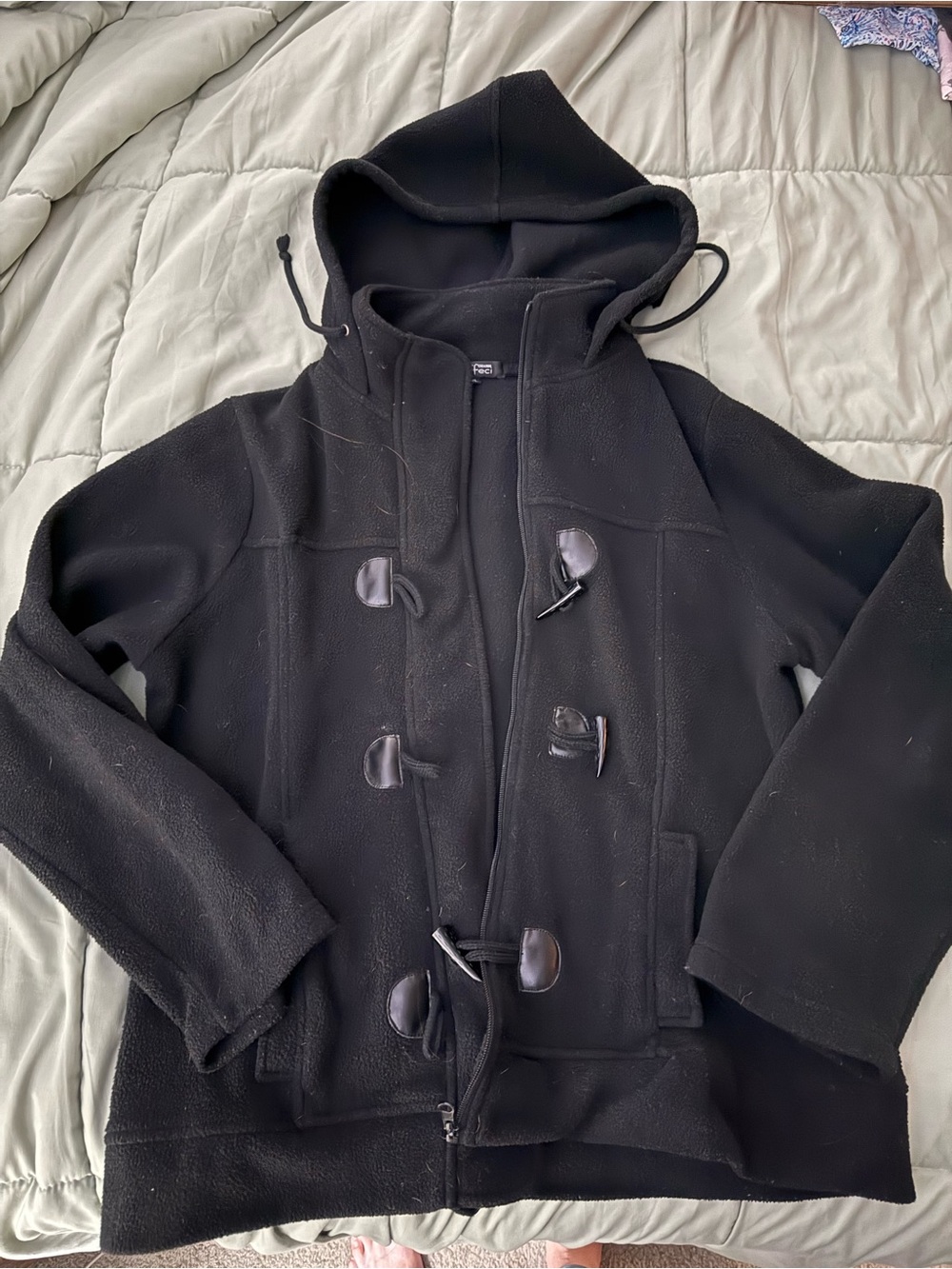 Black Hooded Toggle Pea Coat - Brand Unspecified